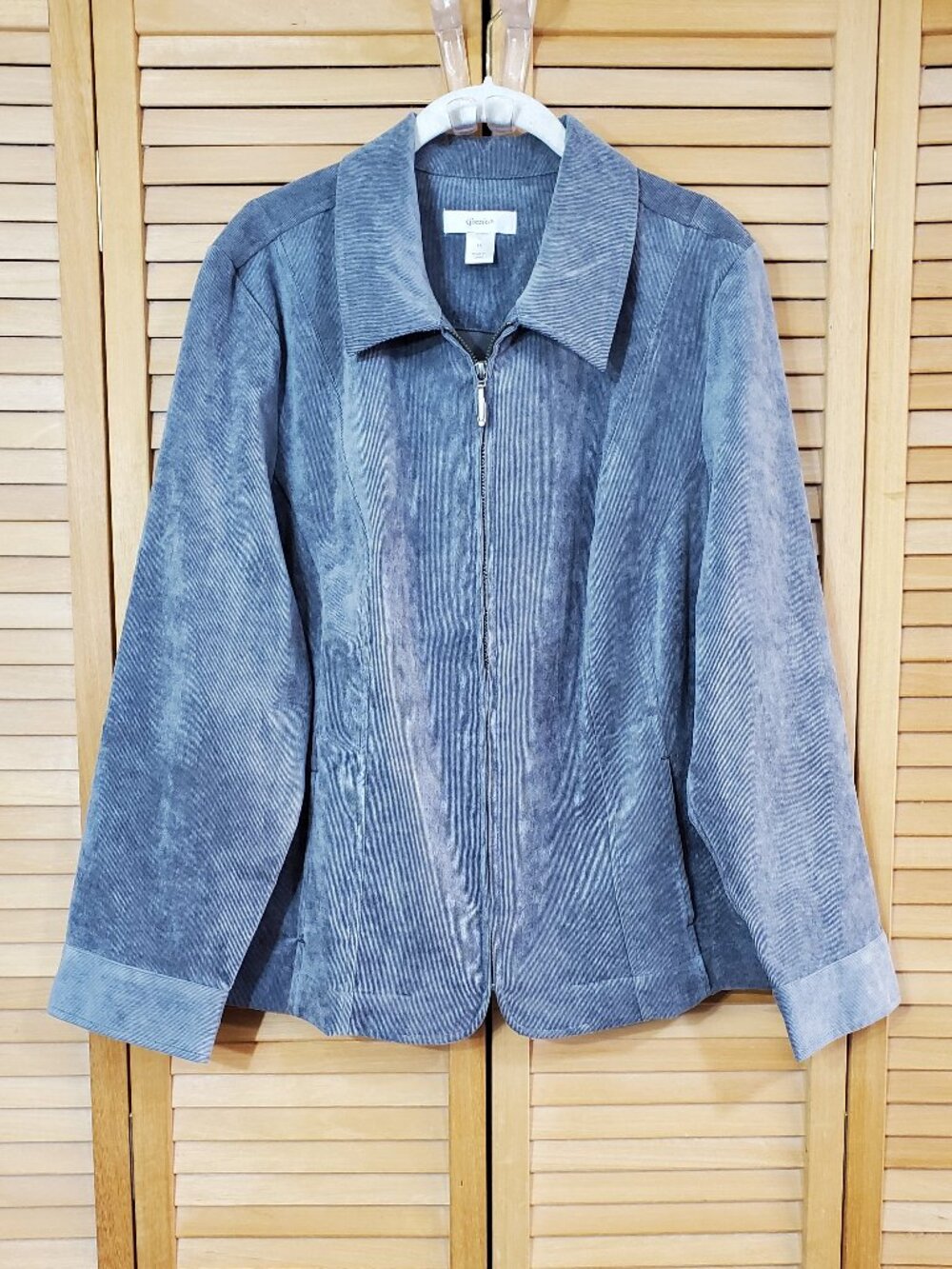 CJ Banks Women's Gray Zip Front Corduroy Jacket 1X
